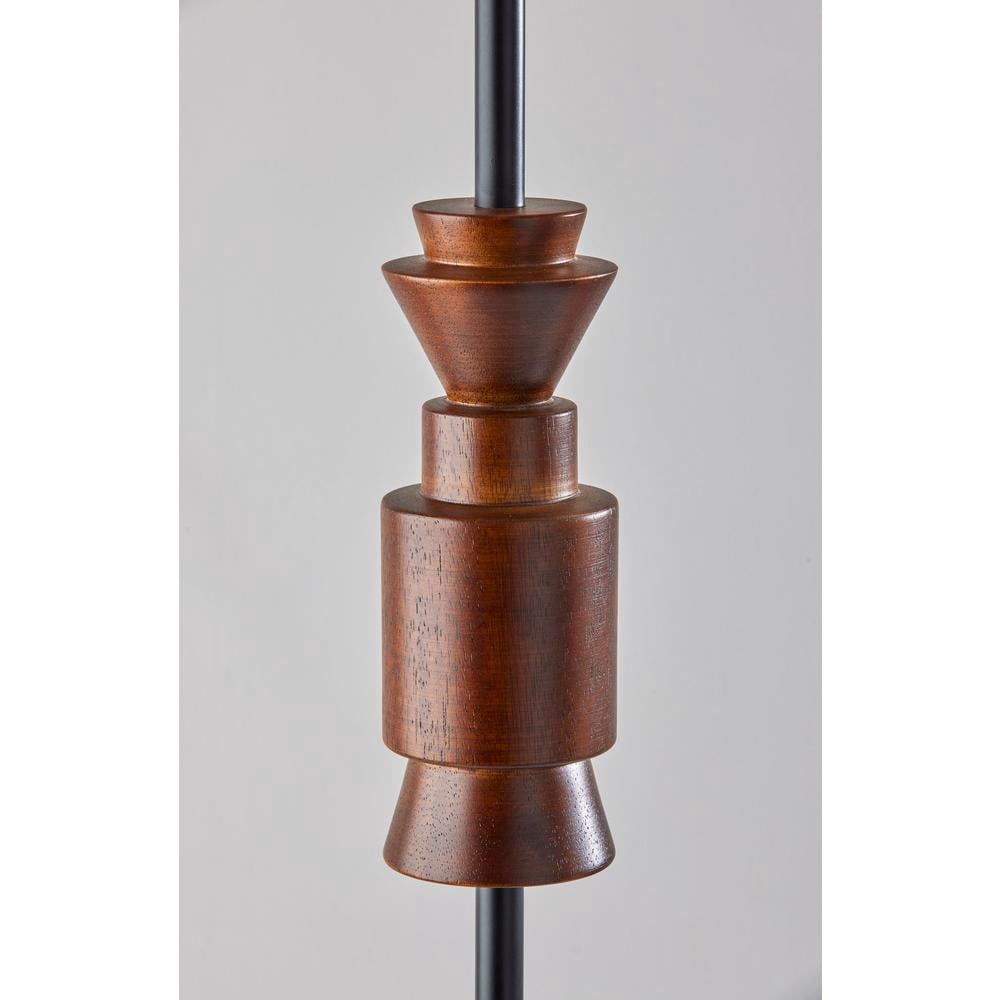 Adesso Elton Floor Lamp, Black + Walnut Wood Base, Light Beige Textured Fabric Shade