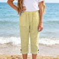 thumbnail image 5 of LIaqionyy Girls Cotton Linen Capri Pants Elastic Waist Casual Loose Summer Vacation Cropped Pant with Pockets, 5 of 7