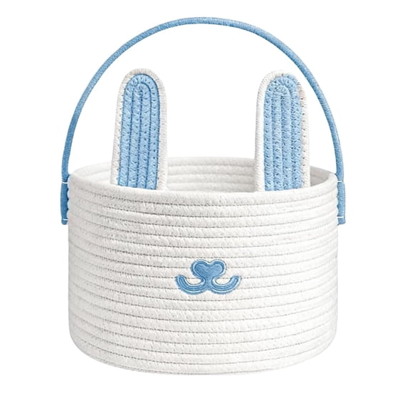Easter Bunny Basket, Woven Cotton Rope Basket with Handle for Kids, Durable Easter Egg, Candy & Toy Holder for Holiday, Party, Classroom & Home Decor (K)