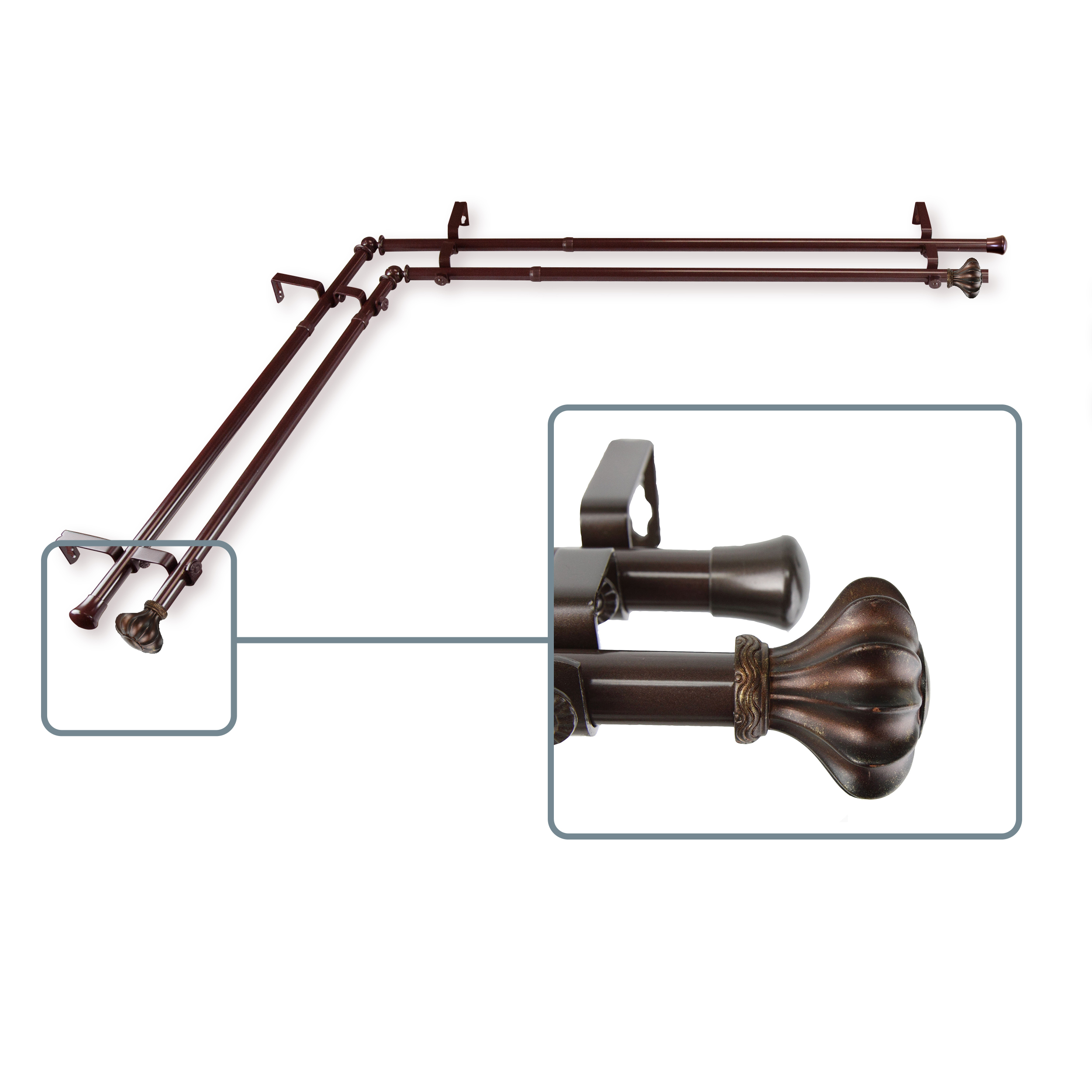 Maurice 13/16 inch Double Corner Window Curtain Rod 28-48" - Cocoa