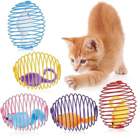 5 Pcs Cat Spring Balls Toys Stretchable Rolling Balls Colorful Playful Coils Interactive Action Toy Caged Rats for Kitten Pet Supplies (Mouse,Multicolor)