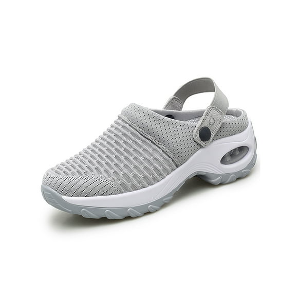 LUXUR Women Slide Sneaker Slip On Mules Sneakers Air Cushion Walking Shoes Adjustable Shoe Ladies Clogs Gray 5.5