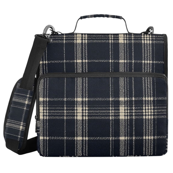 Haosy 3 Ring Zipper Binder with Shoulder Strap Waterproof Trapper Keeper 2 Inch D-Ring 500 Sheets Capacity, Dark Navy Blue Plaid