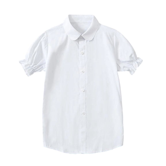 HAiming Girls Button down Shirts Short Sleeve Collared School Blouses Comfy Classic Uniforms Tee Summer Vacation Going out Kids Tops