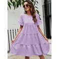 thumbnail image 5 of Mauve Purple Tiered Flounce Sleeve Smock Dress With Ruffled Hem, 5 of 6