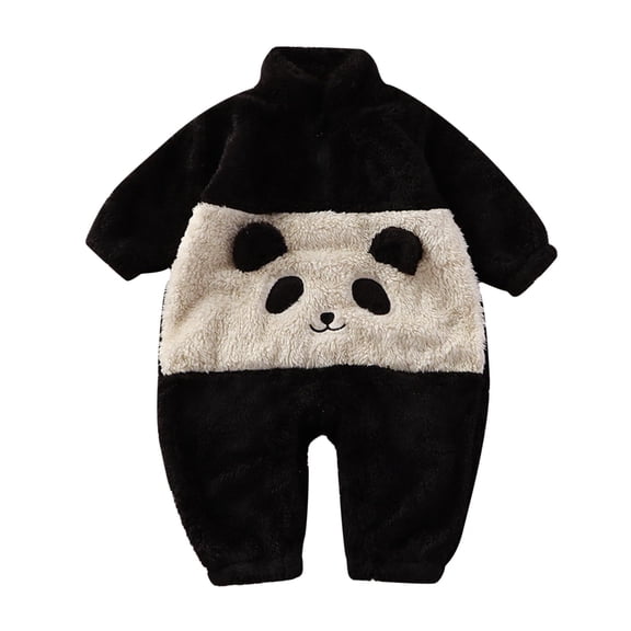Hwmodou Girls Jumpsuits Fuzzy Flannel Baby Onesie Baby Warm Home Clothes Children Cute Cartoon Pajamas Jumpsuit New Panda Clothes Fall Winter Themed Jumpsuit,0-3M