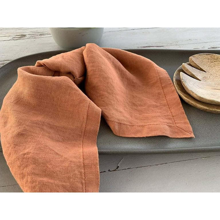 Eight Owls Linen Napkins -100% French Flax - Stonewashed Pure Linen Cloth  Napkins - Size 18 Inch x 18 Inch - Set of 4 (Rustic Orange) 