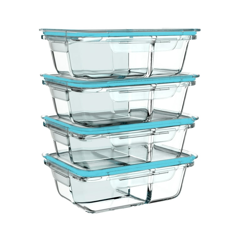 4 Glass Food Storage Containers Three Compartment Portion Control