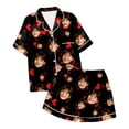 thumbnail image 7 of HXWCHs Floral Print Satin Pajama Set Short Sleeve Button Down top and Soft Shorts Comfortable Sleepwear Outfit for Women S Black, 7 of 7