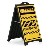 M&T Displays Black Street SignPro Board, Weatherproof A-Frame Sidewalk Curb Sign with 2 24x36 inch Matt Laminated Anti-Glare WARNING UNDER CONSTRUCTION Sticker Signs, Folding Portable Double Sided