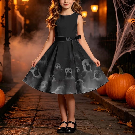 Piuwrlz Girls Cos Perform Dress for Girl Halloween Party Dresses Black Size 7 Years