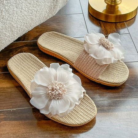 

bvgfsahne Ladies slippers summer cool linen soles comfortable slippers soft soles outdoor breathable cotton linen sandals flower linen slippers