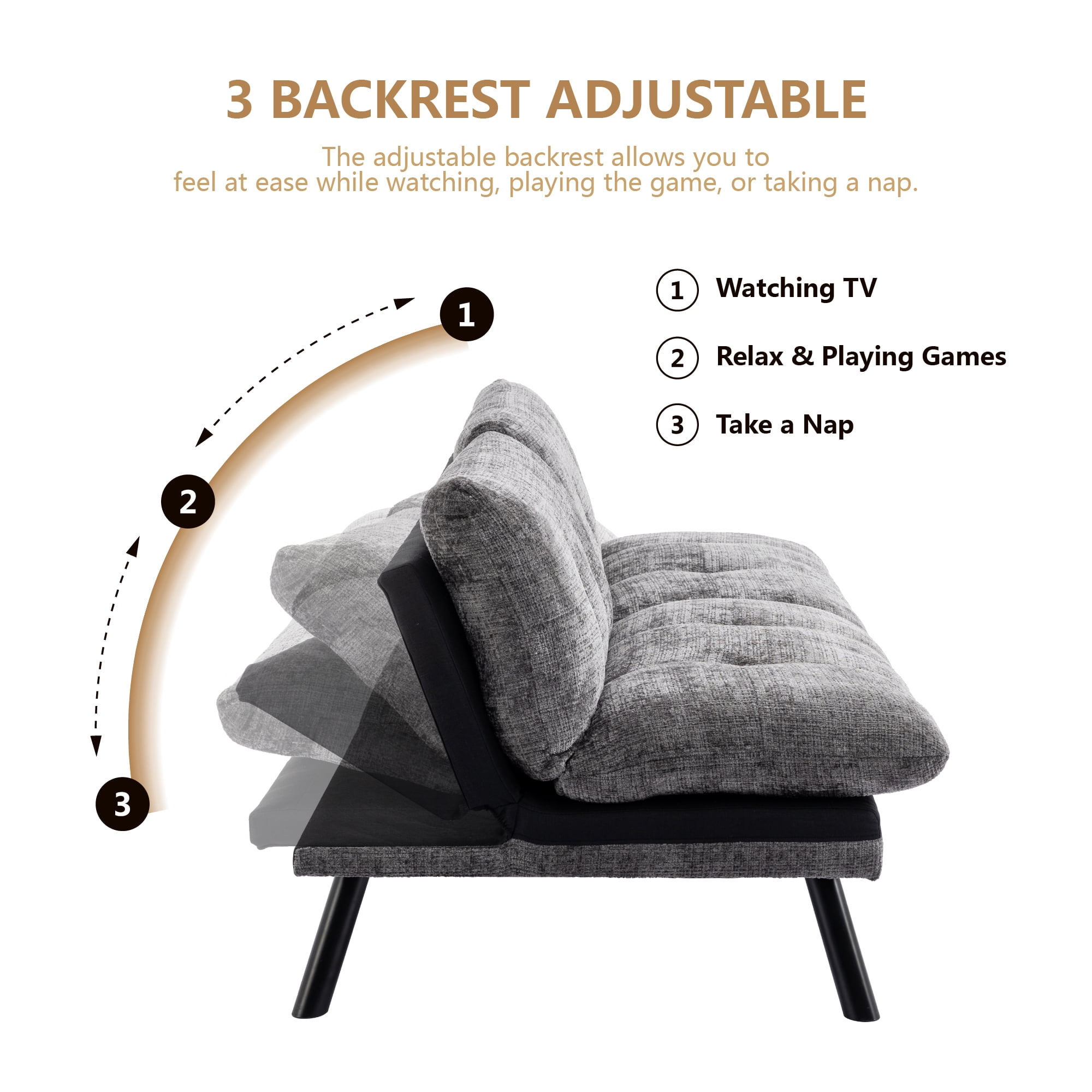Kadyn Convertible Sofa Bed, Loveseat Futon Bed with Metal Legs, Adjustable Lounge Couch for Compact Living Space Chenille, Cream White Kadyn Convertible Sofa Bed, Loveseat Futon Bed with Metal Legs, Adjustable Lounge Couch for Compact Living Space Chenille, Cream White