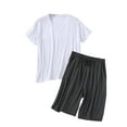 thumbnail image 3 of PIWHJQK Men Pajama Set Short Sleeve Sleepwear Men's Solid V Neck Short Sleeve Shorts Pajama Set Soft Casual Men Sleepwear, 3 of 5