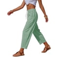 thumbnail image 2 of Striped Pants for Women Cropped Length Pockets Drawstring Wide Leg Sweatpants Vacation Casual Trendy Summer (XL, Green), 2 of 7