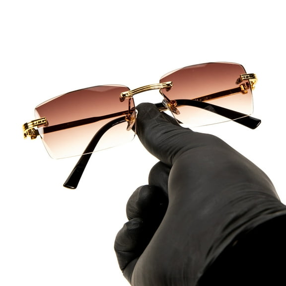 Rimless Luxury Square Trendy Retro 90's Fashion Stylish Hip Hop Brown Gradient Tint Lens  Gold Wire Frame Rectangle Summer Shades Sunglasses For Men And Women