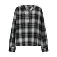 thumbnail image 4 of Lenpel Blouses for Women Trendy Long Sleeve V Neck Quarter Button Plaid Dressy Casual Tops Loose Work Shirts(Black,X-Large), 4 of 7
