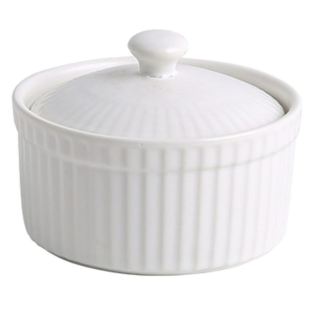 Barhoo Ceramic Baking Ramekins with Lids Set Individual Oven Safe Bowls for Creme Brulee Cakes Desserts Serving Dishes Stackable Storage Containers Reusable Pantry Organization 1 Bowl