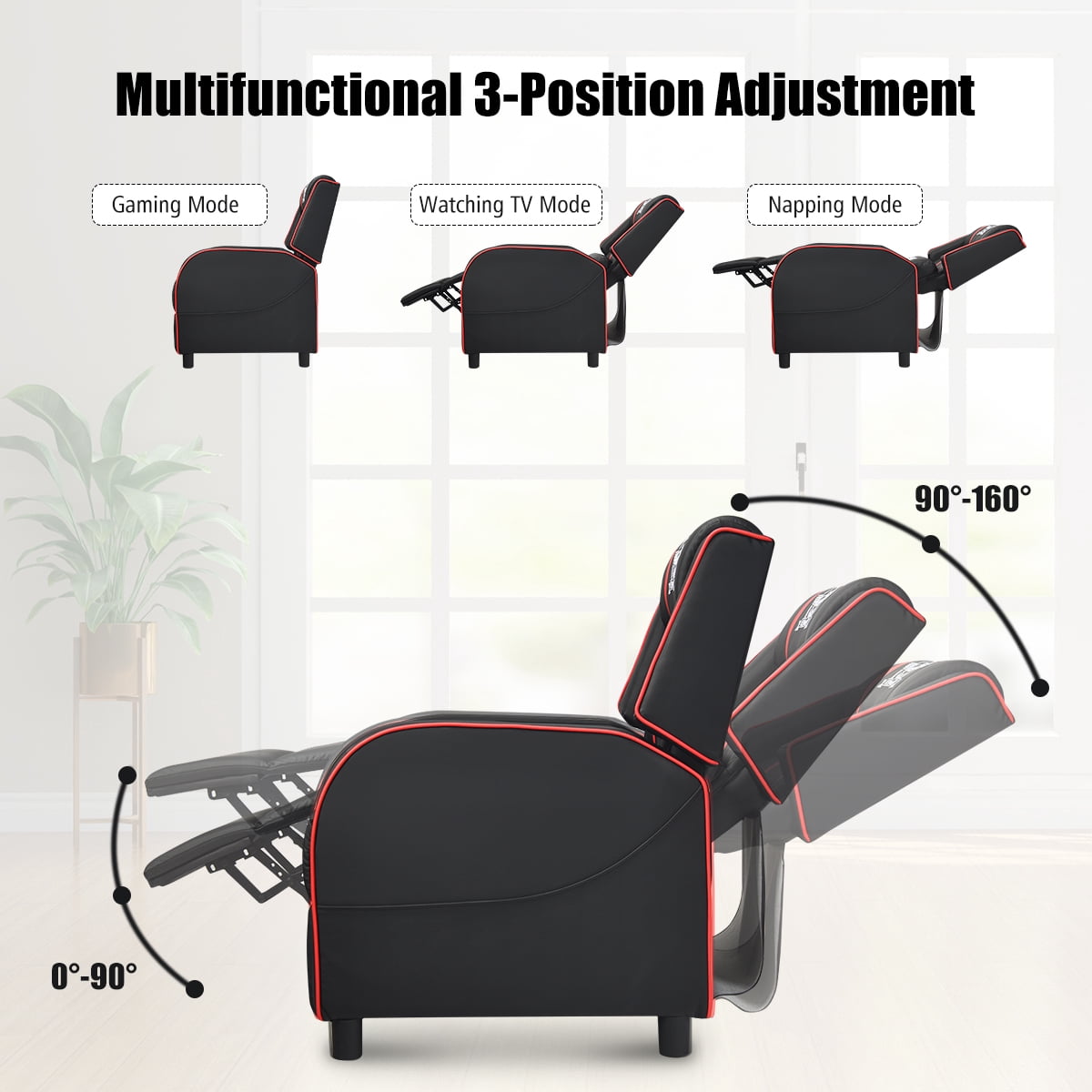 Costway Gaming Desk & Chair Set 48'' Computer Desk & Massage Recliner Chair Black + Red