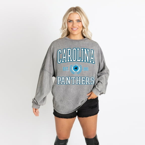 Women's Gameday Couture Gray Carolina Panthers Oversized Final Score Snow Wash Long Sleeve T-Shirt