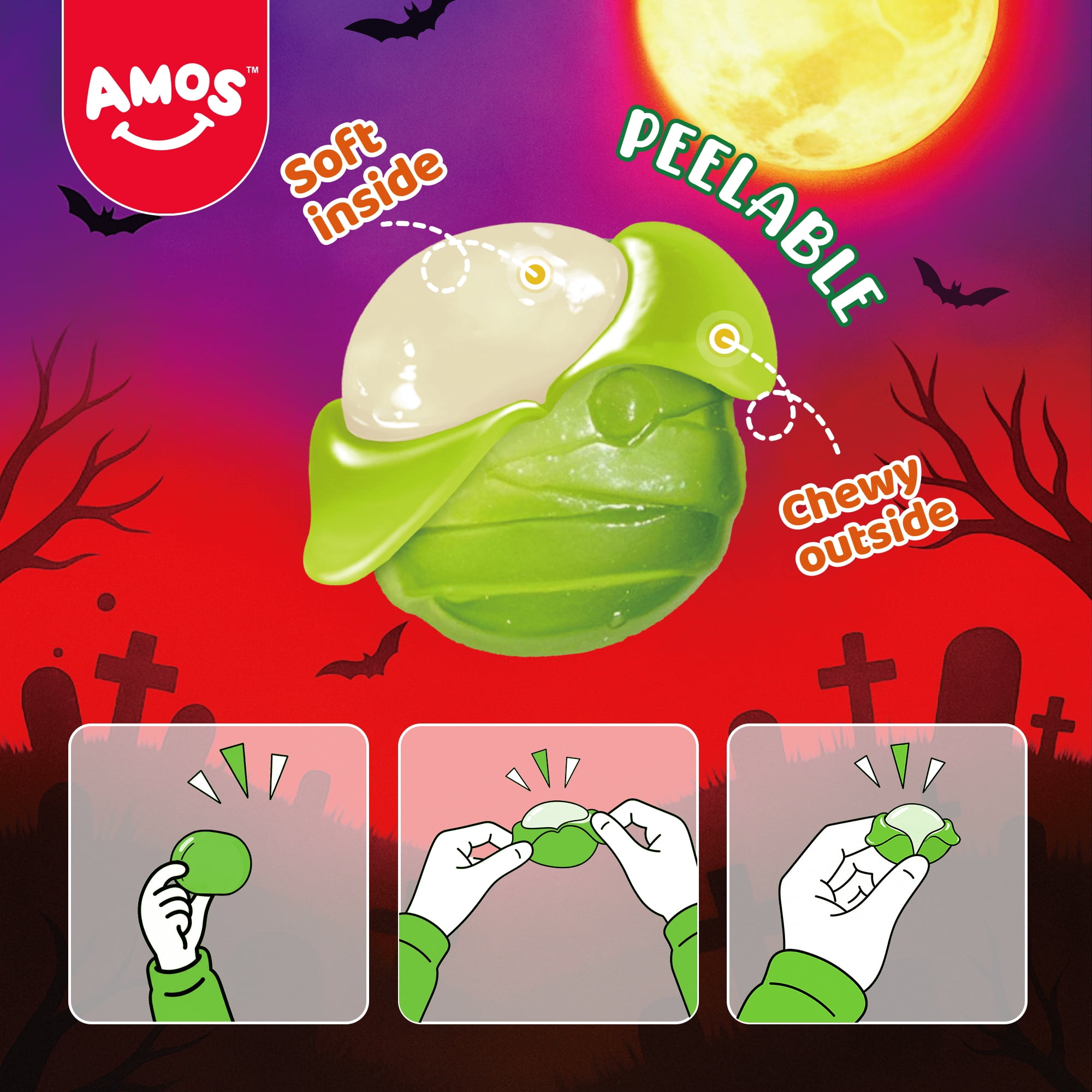 AMOS Peelerz Mummies Gummy Candy, Allergen Free, 3 oz (85 g)
