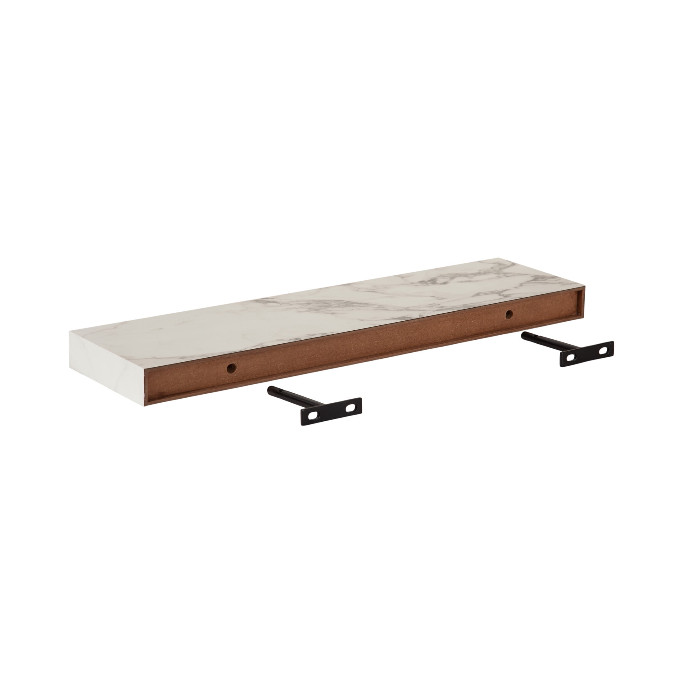 Kate and Laurel Havlock Modern Faux Marble Floating Shelves, Set of 2, 22 x 6, White, Transitional Functional Bathroom and Kitchen Shelves for Dorm Storage or Apartment Decor