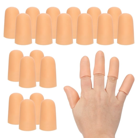 Uxcell Finger Sleeve Protectors, 20pcs Silicone Finger Cots Cover Cap Thumb Guard Gel Finger Protection for Repair, Arthritis, Sports, 1.6"x0.8" Skin Color