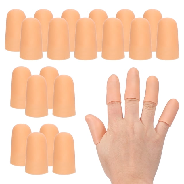 Protectores de dedo Uxcell, 20 piezas de cubiertas de dedo de silicona, tapa de guardia de pulgar, protección de dedo de gel para reparación, artritis, deportes, 1.6"x0.8" color de piel