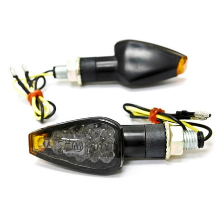 Krator 2pcs Mini Stalk Arrow Motorcycle LED Smoke Turn Signals Indicators Blinkers Lights Fits Metric Cruisers, Sport Bikes, Choppers, Harley Davidsons, Suzuki, Honda, Kawasaki,