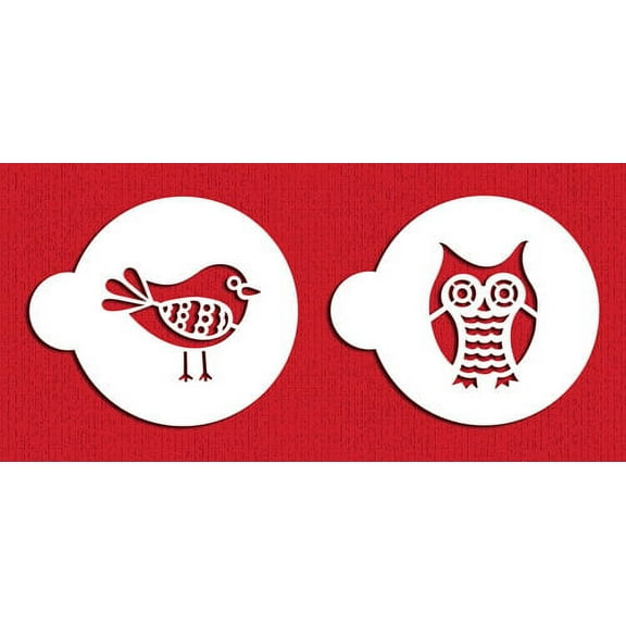 Designer Stencils C764 Retro Owl and Bird Cookie Stencils, Beige/semi-transparent