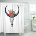 thumbnail image 1 of Cortina de ducha a prueba de agua ABPHQTO América Acuarela Cráneo de búfalo Plumas de amapola rojas Ramitas Estilo boho blanco 165x180 cm, 1 of 2