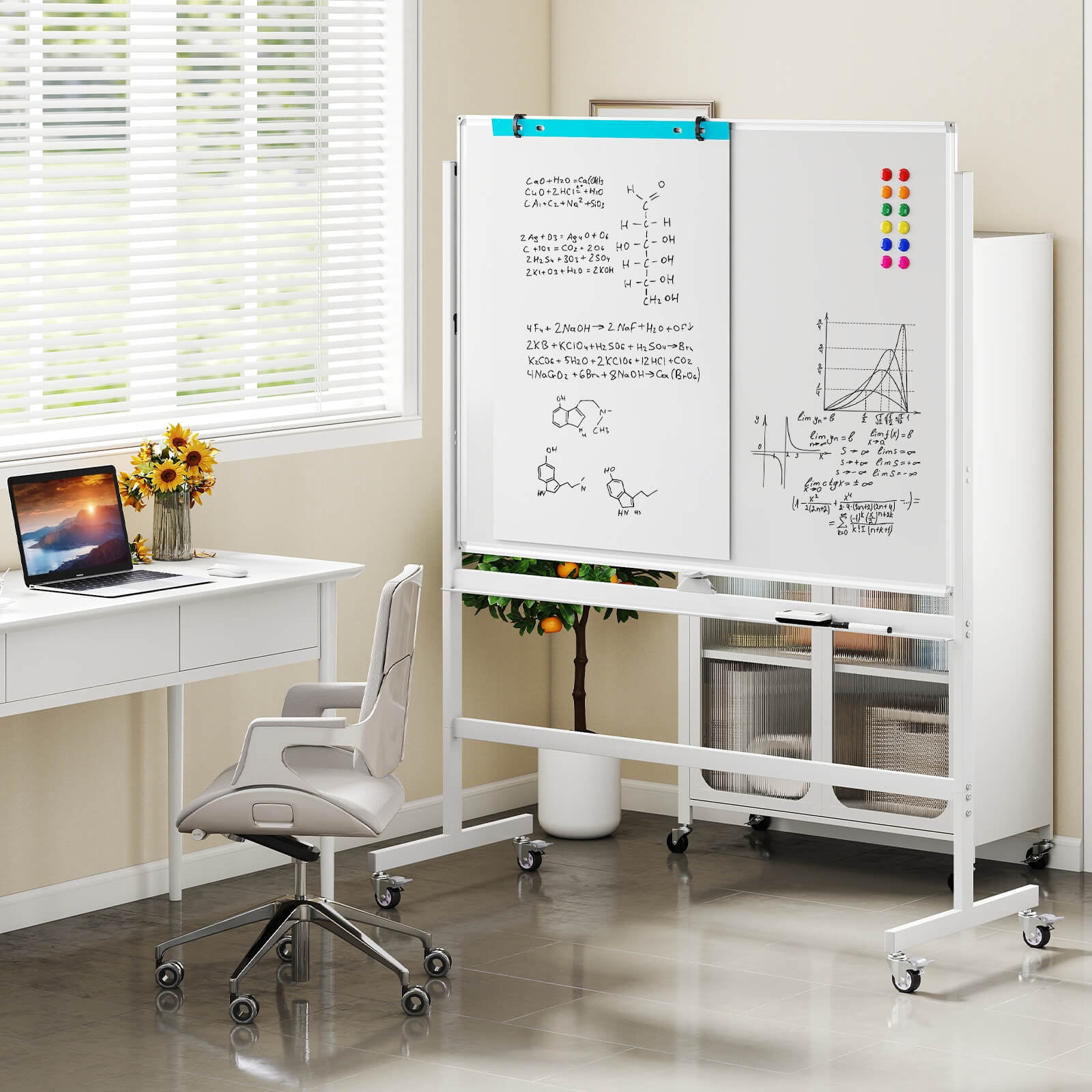 Costway 48"x36" Mobile Magnetic Double-Sided Reversible Whiteboard Height Adjust White