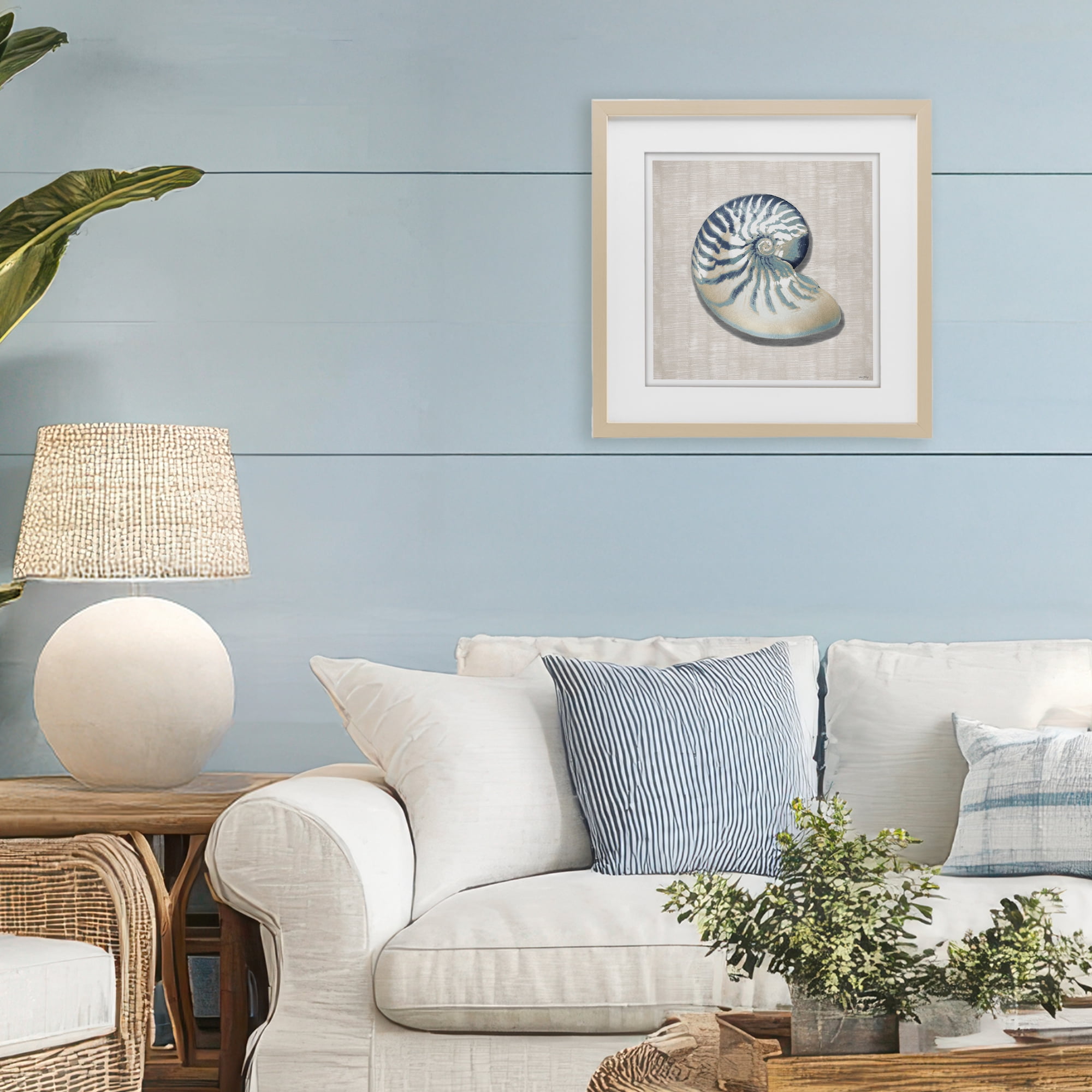 Stupell Industries Nautilus Shell in Misty Blue Birch Framed Print Under Glass, design by Amber Sterling