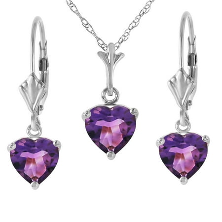 Galaxy Gold 14K Solid Gold Natural Amethyst Heart-Shaped Earrings for Women - White Gold Fine Jewelry
