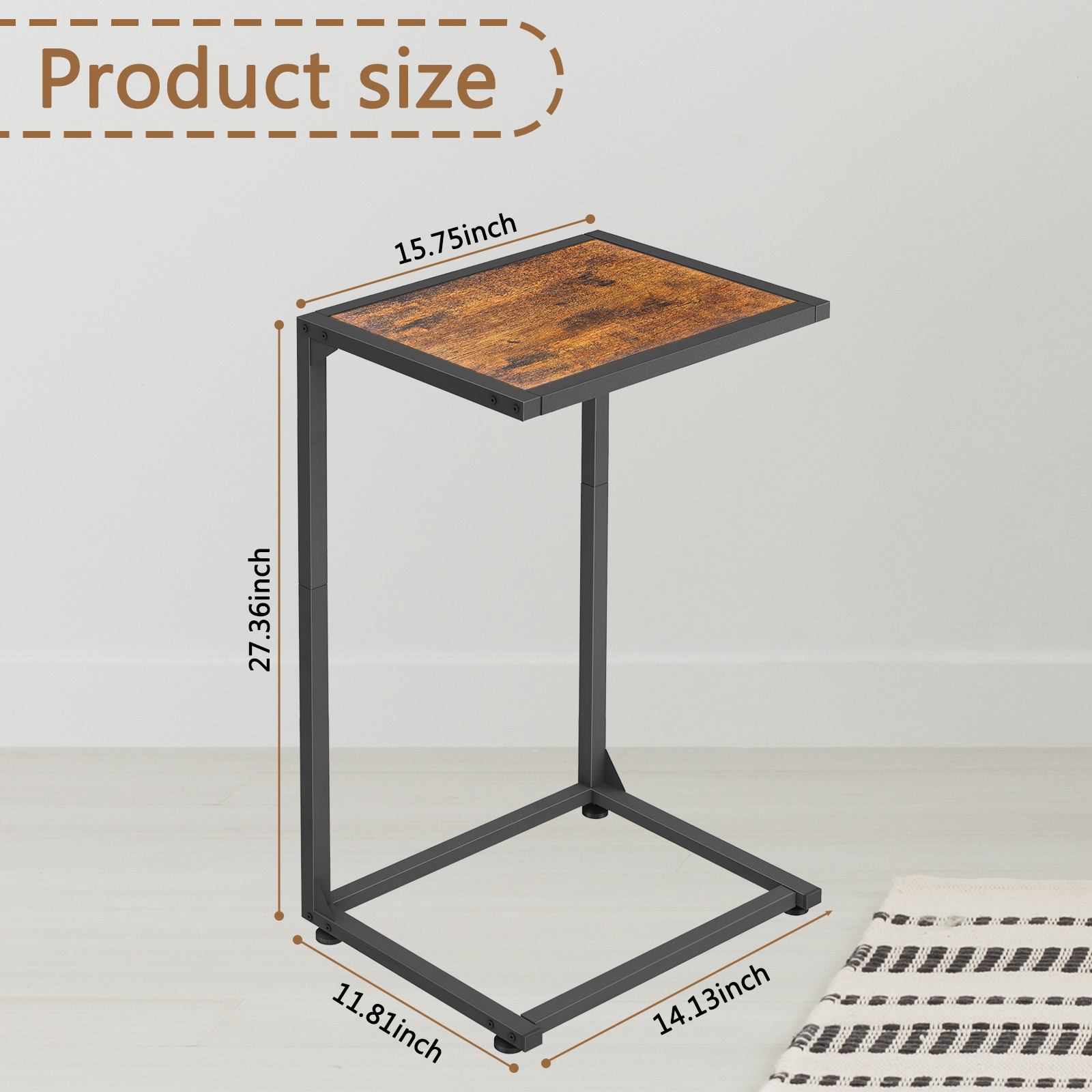 C End Table, Sofa Slide Sofa Table, TV Tray Snack Table, Small Side Table, Suitable for Small Space, Living Room, Brow