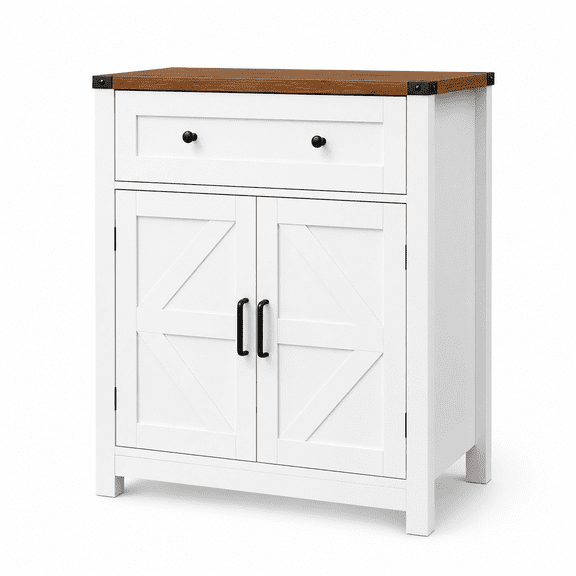 ZIVACATE Buffet Cabinet, Coffee Bar Cabinet with 2 Drawers and 2 Doors, Farmhouse Storage Cabinet, Floor Sideboard Buffet for Living Room, Dining Room, Bathroom, White 1
