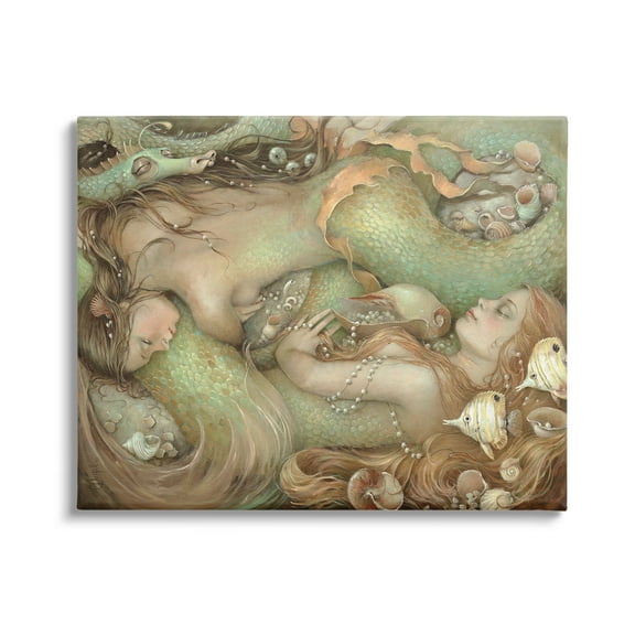 Stupell Industries Two Mermaids Underwater Fairy Tales & Fantasy Painting Gallery Wrapped Canvas Print Wall Art, 20 x 16