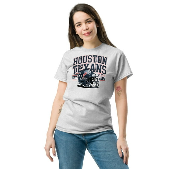 Houston Helmet T-Shirt, Football Helmet Shirt, Football Fan T-Shirt (Ash, S)