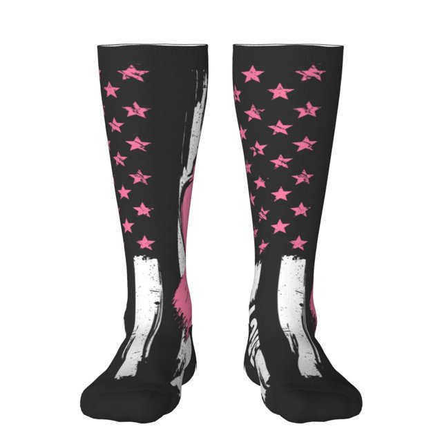 Wukai Ribbon Breast Cancer Awareness for Contrast Color Stockings, Sports Fitness Adult Long Socks, Unisex