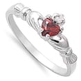 thumbnail image 4 of CHOOSE YOUR COLOR Sterling Silver Claddagh Ring Simulated Garnet Traditional Irish Knot Band Red CZ Female Size 5, 4 of 4