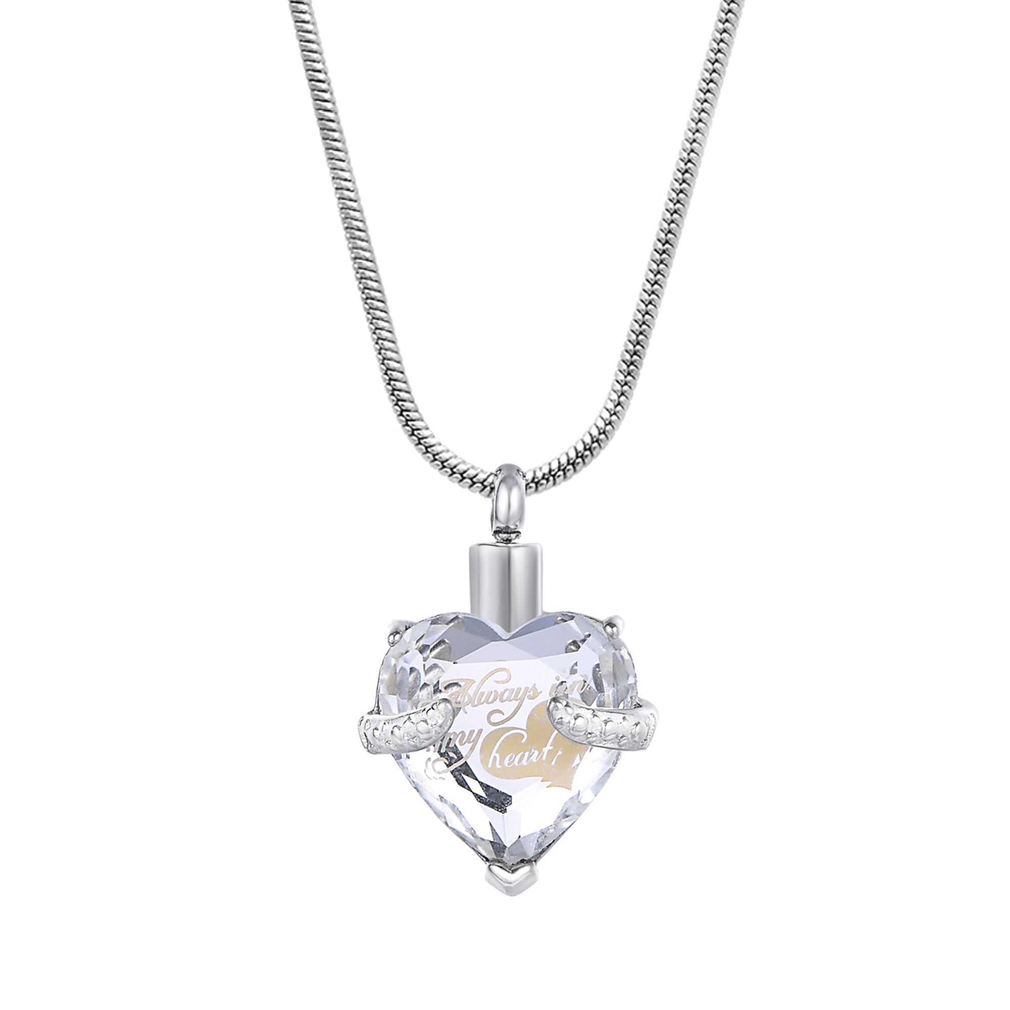 Women Polished Heart Pendant Necklace Chain Ash Urn Cremation Box Memorial Gift 