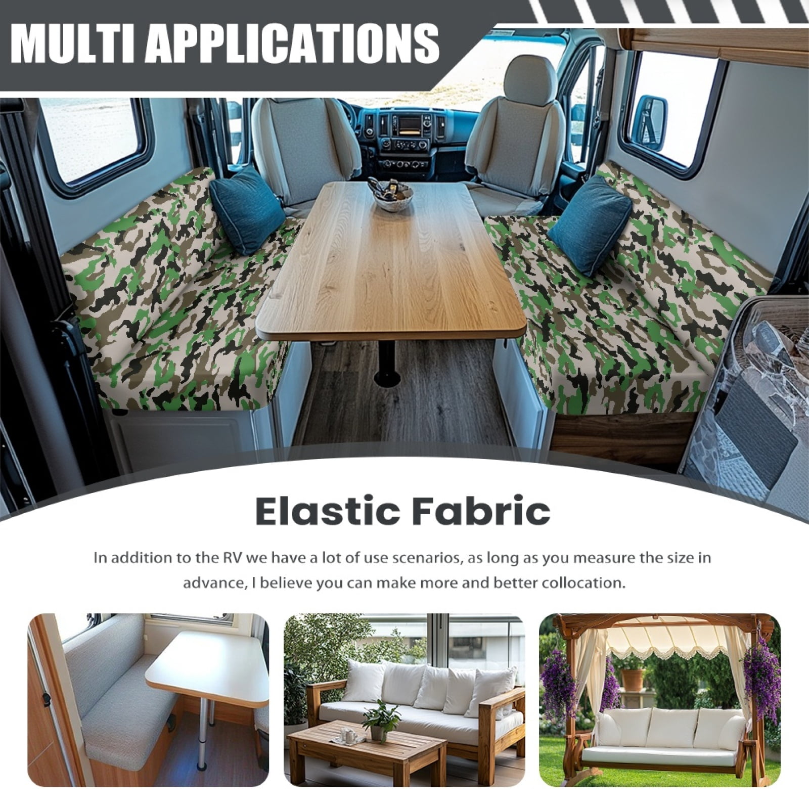 Kuiaobaty Camouflage Green Pattern Washable RV Dinette Cushions Covers Universal Fit RV Camper Car Bench Camper Cushion Slipcovers Rv Couch Cover Home & Kitchen Accessories