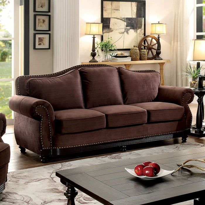 Transitional Sofa With Nailhead Trim, Brown