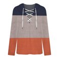 thumbnail image 4 of Mujeres Otoño Invierno Color bloque estampado vendaje cruzado cuello en V cultivo entrenamiento raya costura manga larga Sexy sudadera con capucha blusa pulóver Fridja  fhghd555, 4 of 5