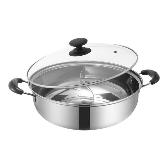 Olla Dividida de Acero Inoxidable para Cocinar Dos Sabores Cazo para Sopa Recipiente con Doble Asa Utensilio para Shabu Shabu con Tapa Adecuado para Inducción Gas Reuniones Familiares 34 cm