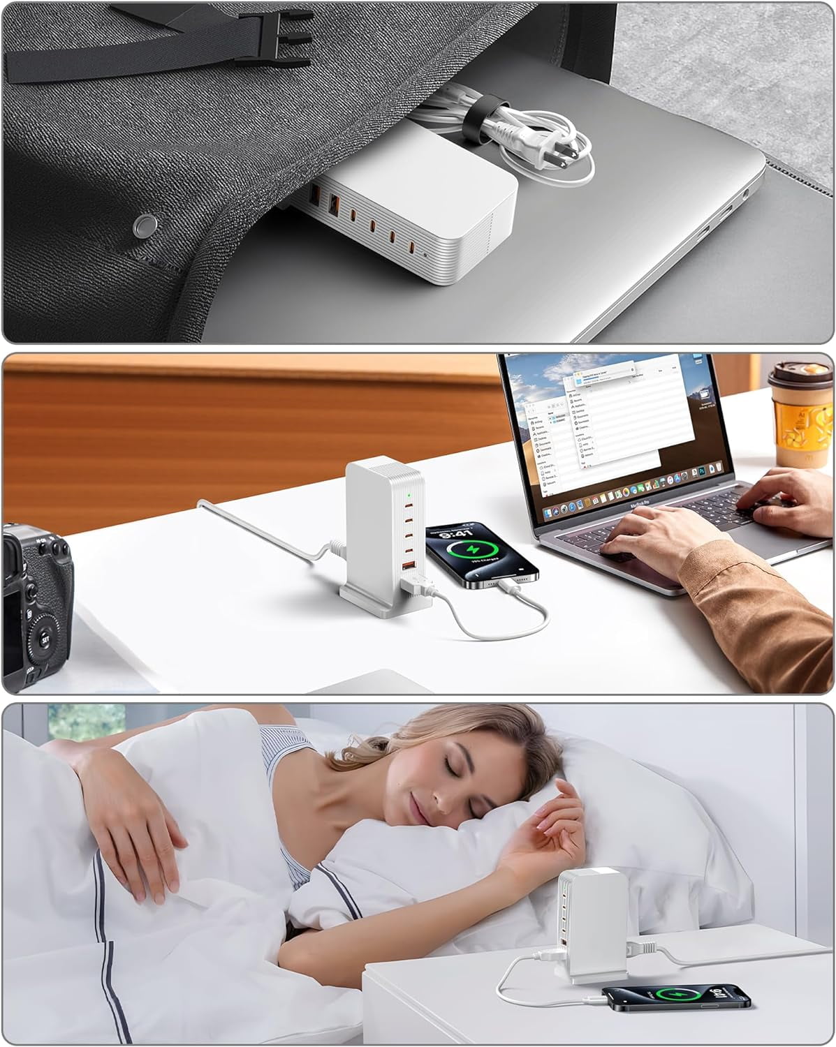 VHBW USB C Charger 6 Port Block,55W USB Tower Charging Station for iPhone 15/14/13/12, iPad, Google Pixel and Multiple Devices