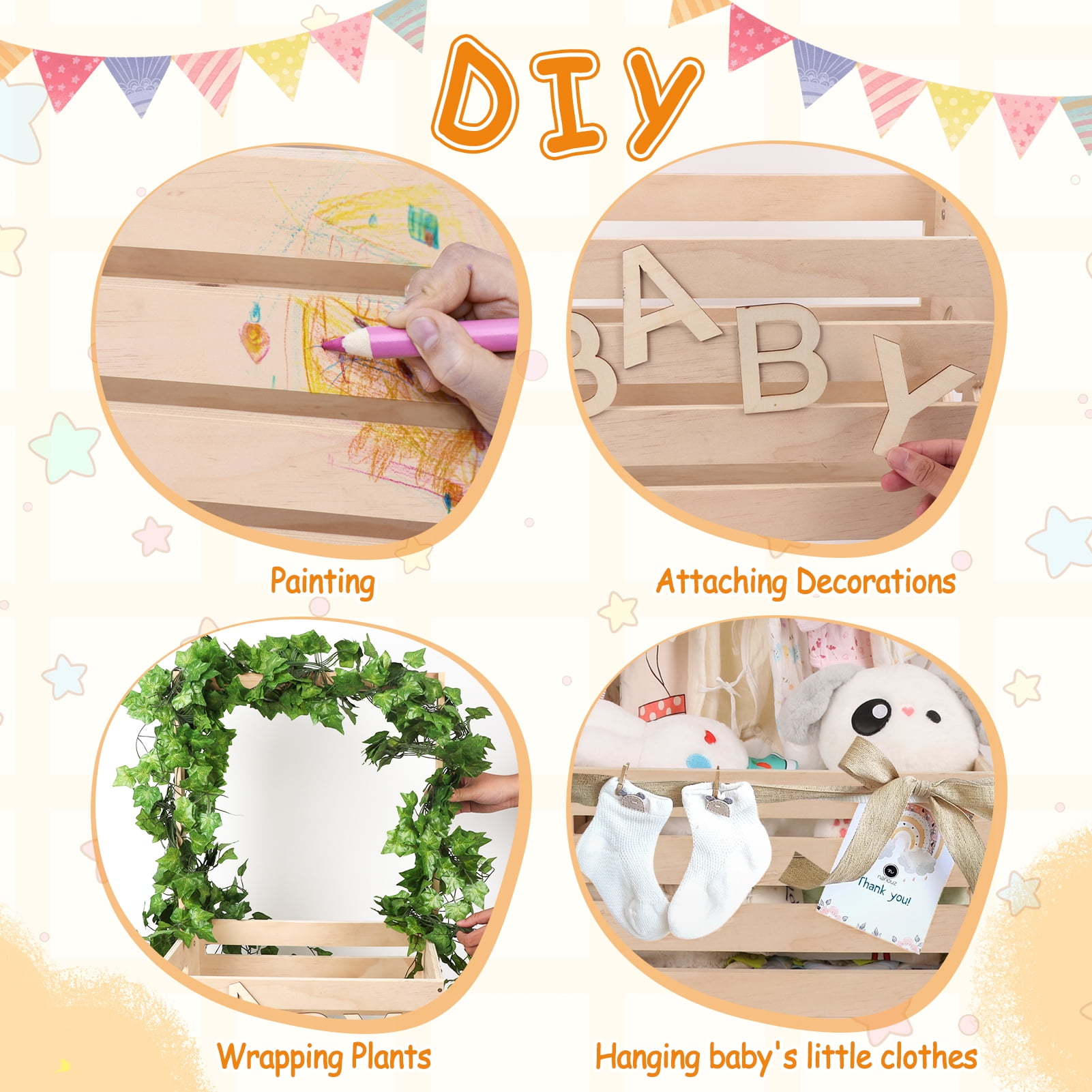Baby Shower Crate Closet, Wooden Baby Shower Gift Baskets, Personalized Baby Basket for New Baby Gift