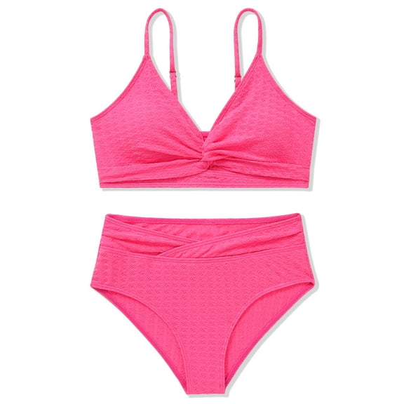 Girls Swimsuit 2 Piece Solid Bathing Suit Twist Cross Adjustable Straps Bikinis for Teen Girls