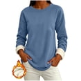 thumbnail image 3 of Fleece Lined Sweatshirt Women Thick Warm Crew Neck Solid Print Long Sleeve Pullover Tops, 3 of 5