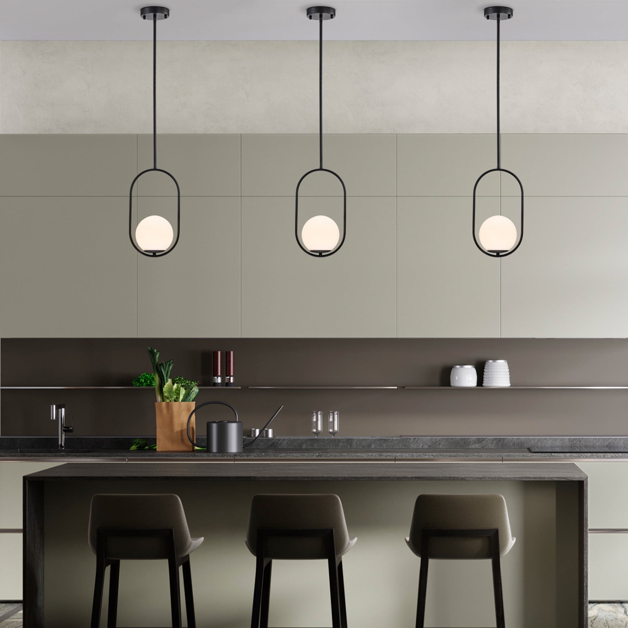 Black Globe Pendant Light with 5.9'' Glass Shade Hanging Ceiling Light for Kitchen Island, Dining Room , Entryway